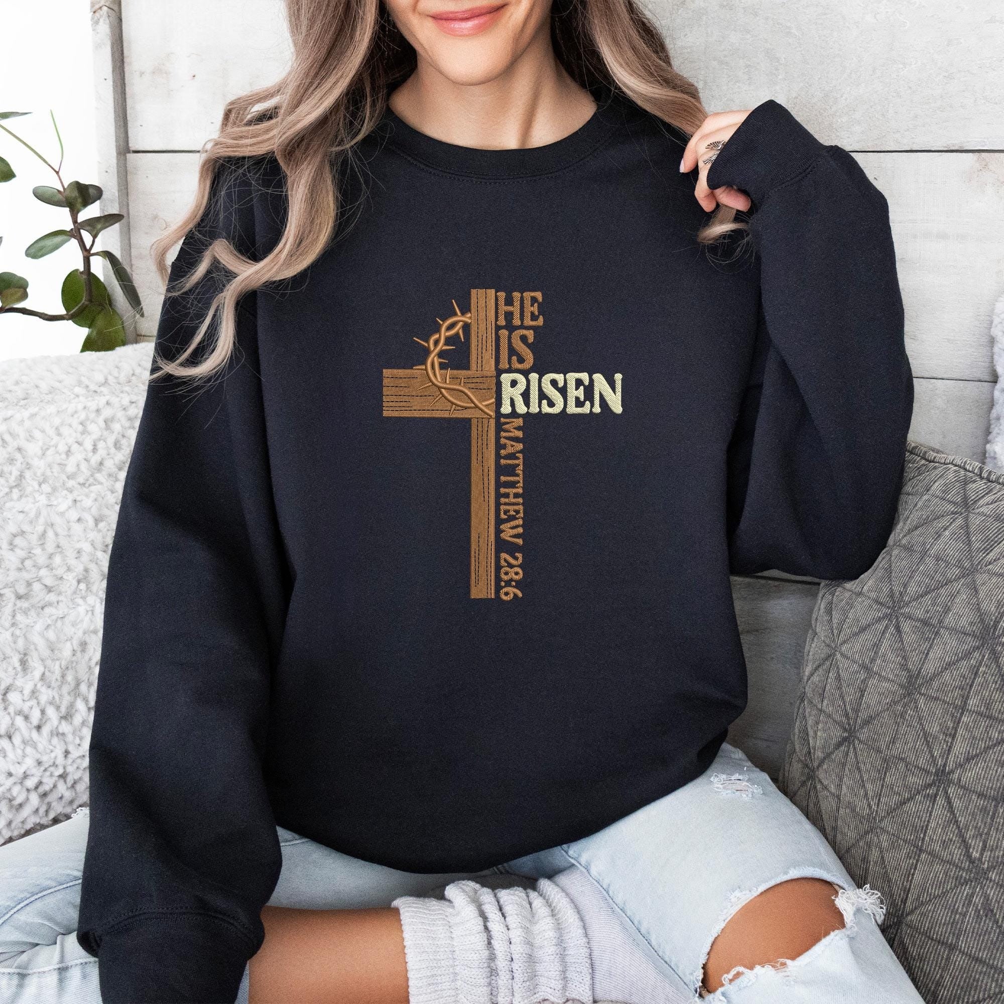 Embroidered 'He is Risen' Designs, Christian Easter Cross Embroidery File, Easter Embroidery, Christian Embroidery, Religious Embroidery